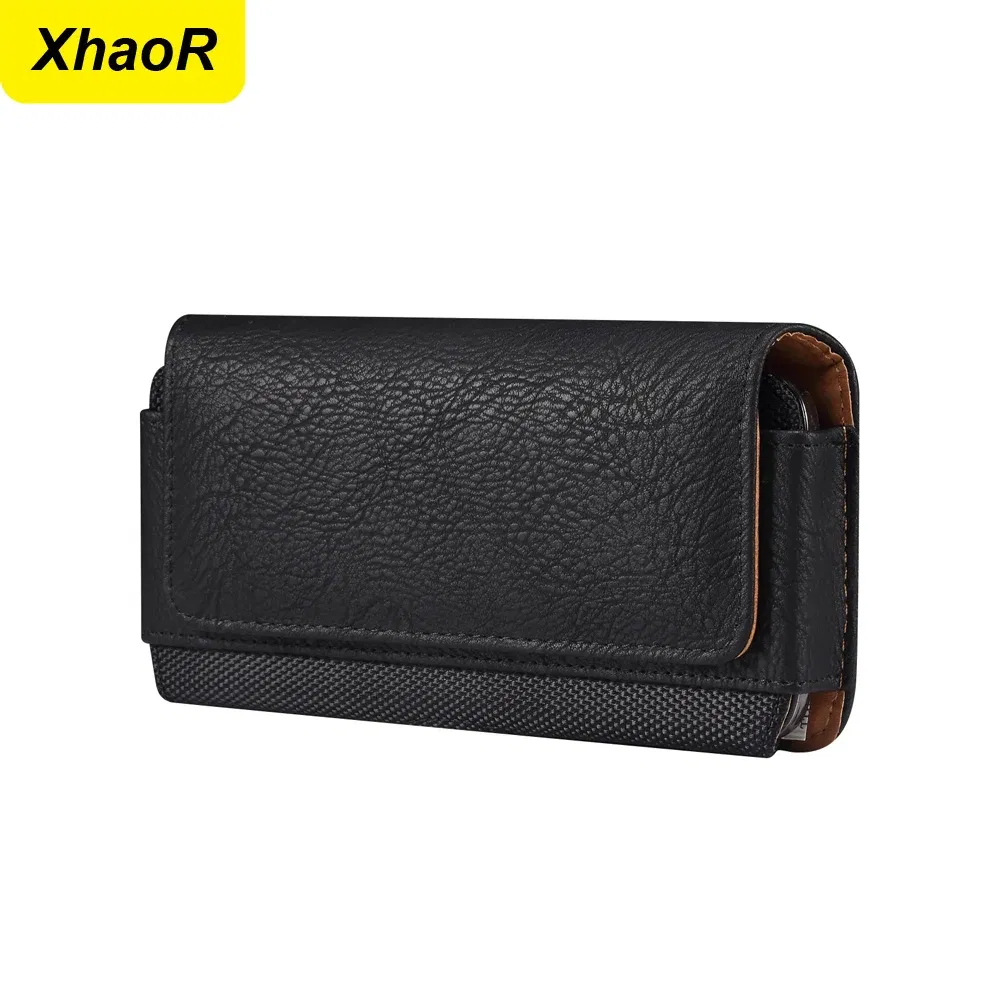 Color: black, Material: Cotton Fabric - Universal Leather Men Waist Bag For iPhone 15 14 13 12 Pro Max Samsung Galaxy S23 S22 Huawei Xiaomi Mobile Phone Belt Clip Cases