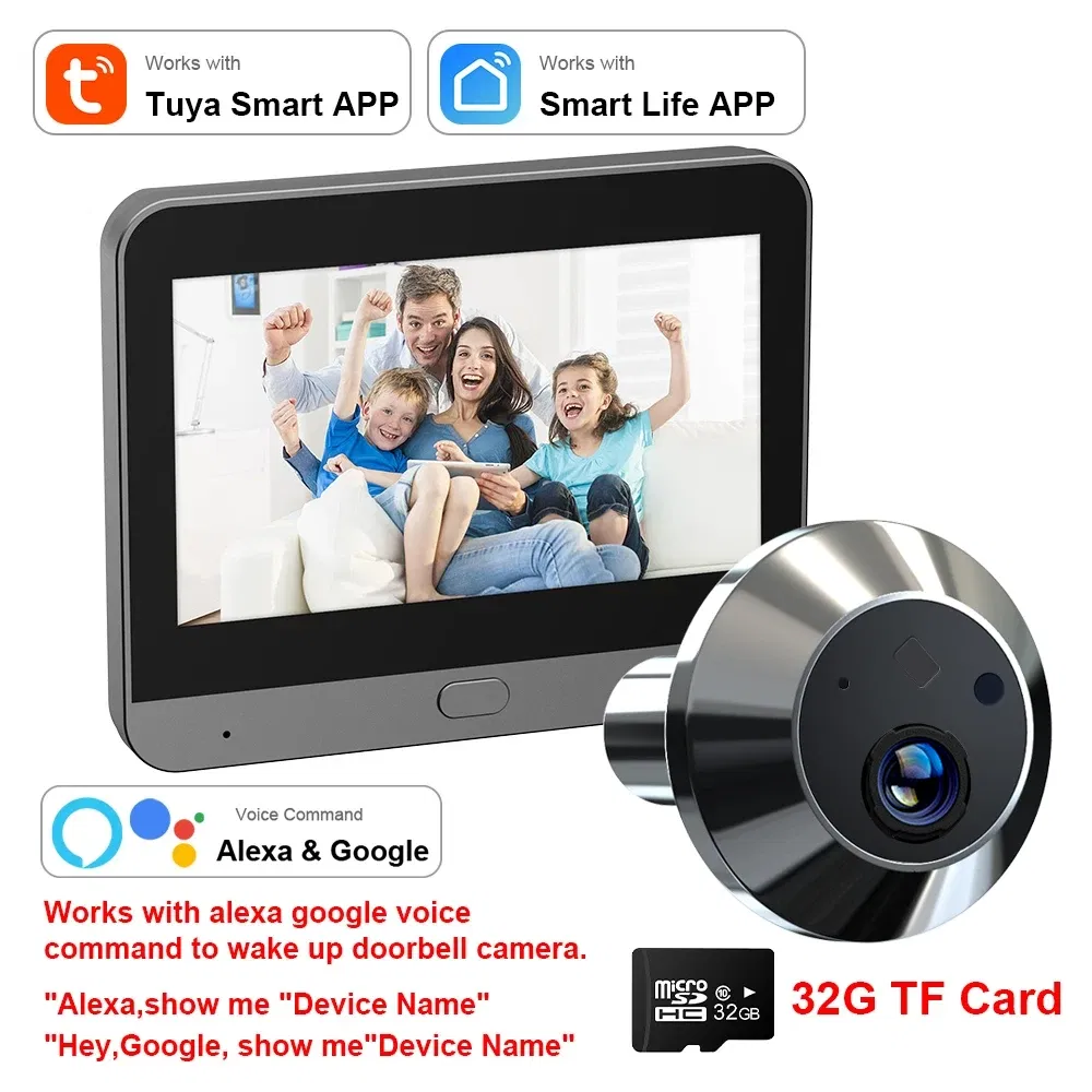 Color: black, Ships From: CHINA - New! Mini Smart Life Tuya 3MP 140?° Wide View Angle 2.4Ghz WiFi Magic Door Peephole Eye PIR Camera Digital Door Viewer Battery