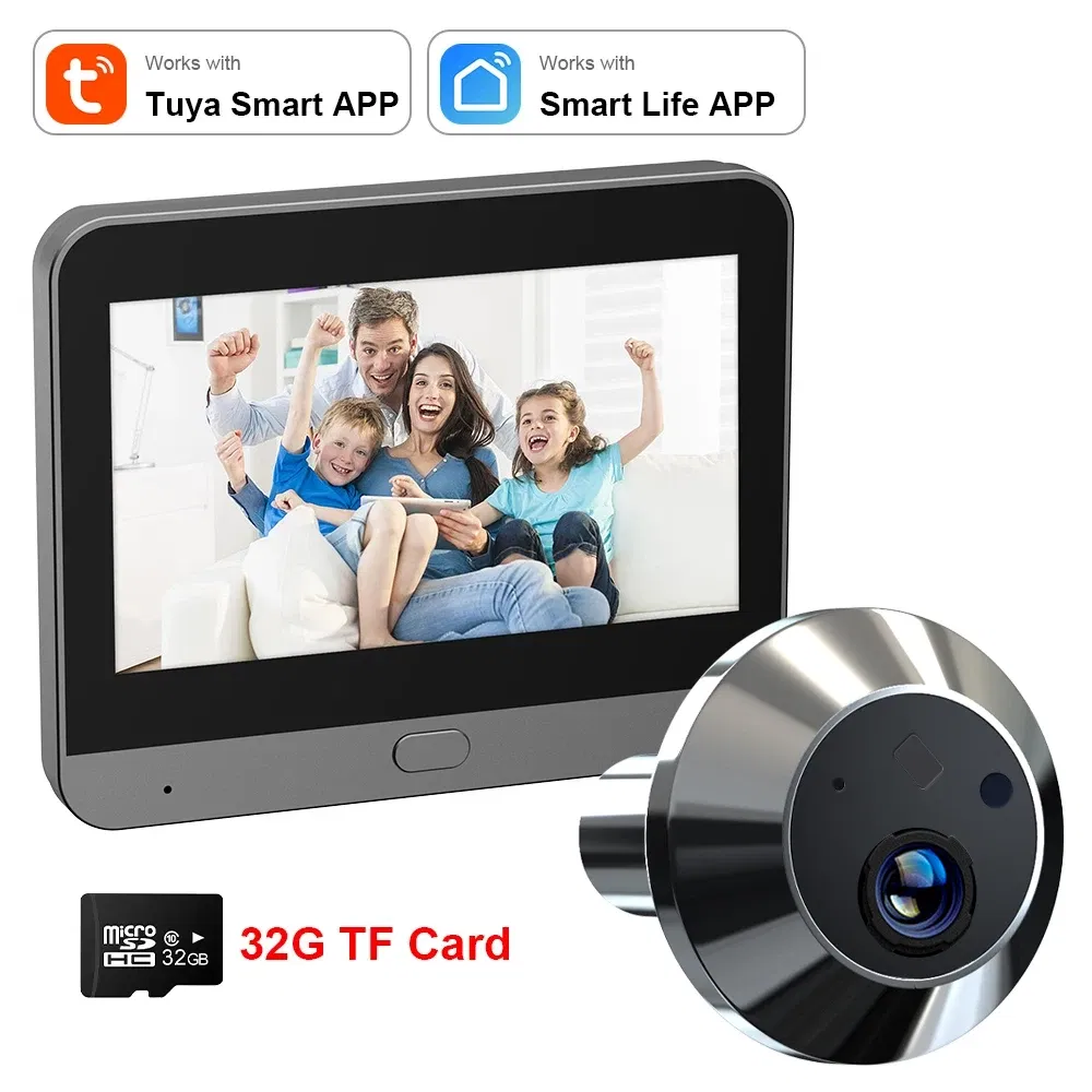 Color: black, Ships From: CHINA - New! Mini Smart Life Tuya 3MP 140?° Wide View Angle 2.4Ghz WiFi Magic Door Peephole Eye PIR Camera Digital Door Viewer Battery