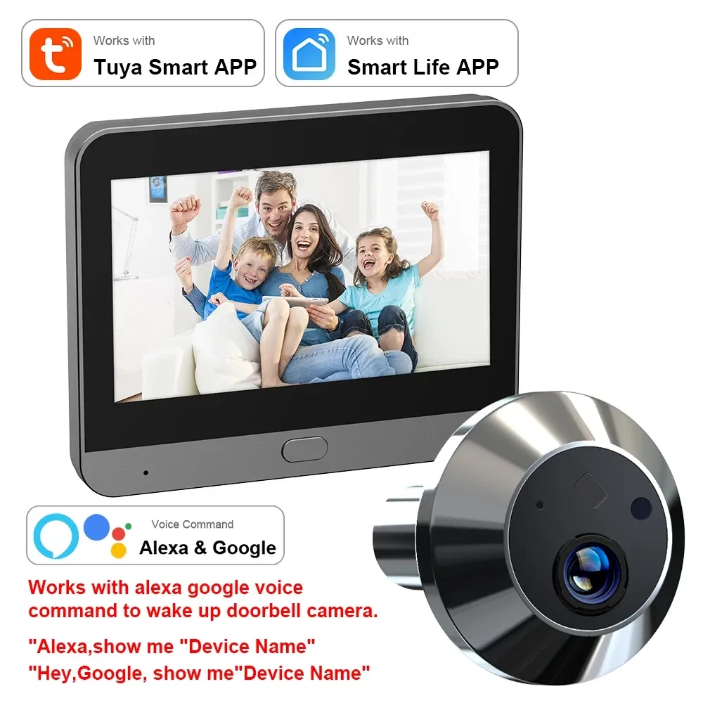 Color: black, Ships From: CHINA - New! Mini Smart Life Tuya 3MP 140?° Wide View Angle 2.4Ghz WiFi Magic Door Peephole Eye PIR Camera Digital Door Viewer Battery