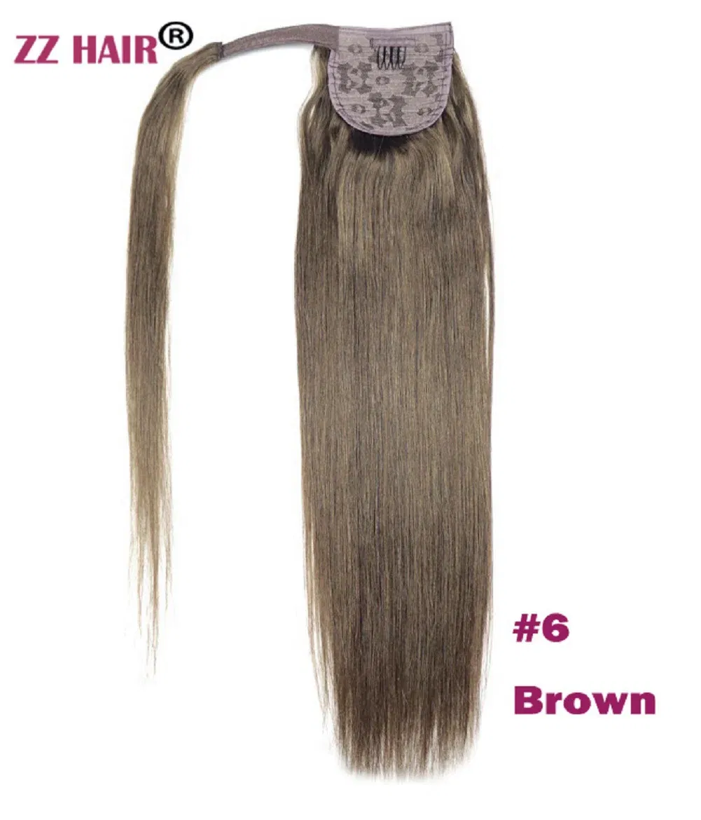 Color: #6, Life Span: 6 Months With Proper Care, Stretched Length: 16inches, Longest Hair Proportion: 35%-45% - ZZHAIR 100% Human Hair Extensions 16"-28" Machine Made Remy Magic Wrap Around Ponytail 60g-120g Clip In Horsetail Stragiht