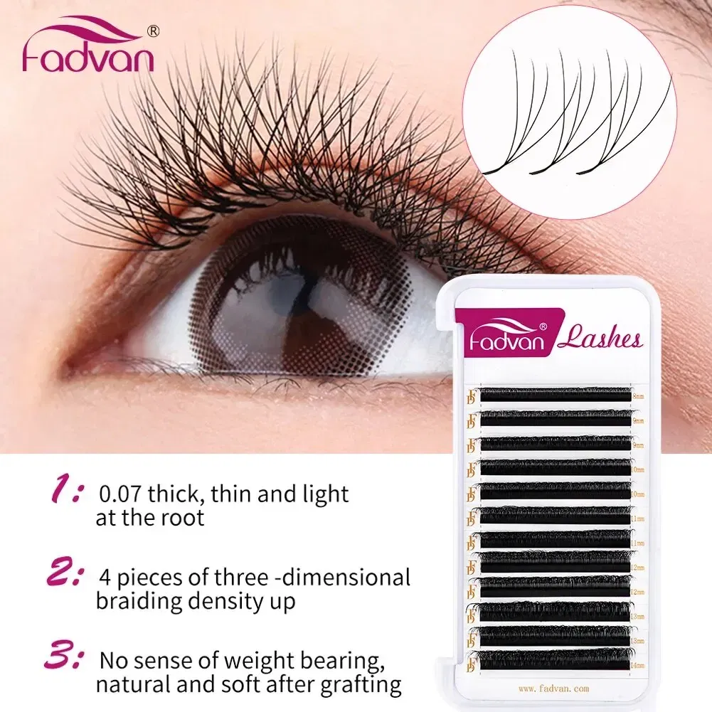 Curl: D, Length: 13mm - Fadvan 4D W In Shape Eyelash Extension Premade Volume Fans Soft Style Mink Easy To Embellish Natural False Eyelashes