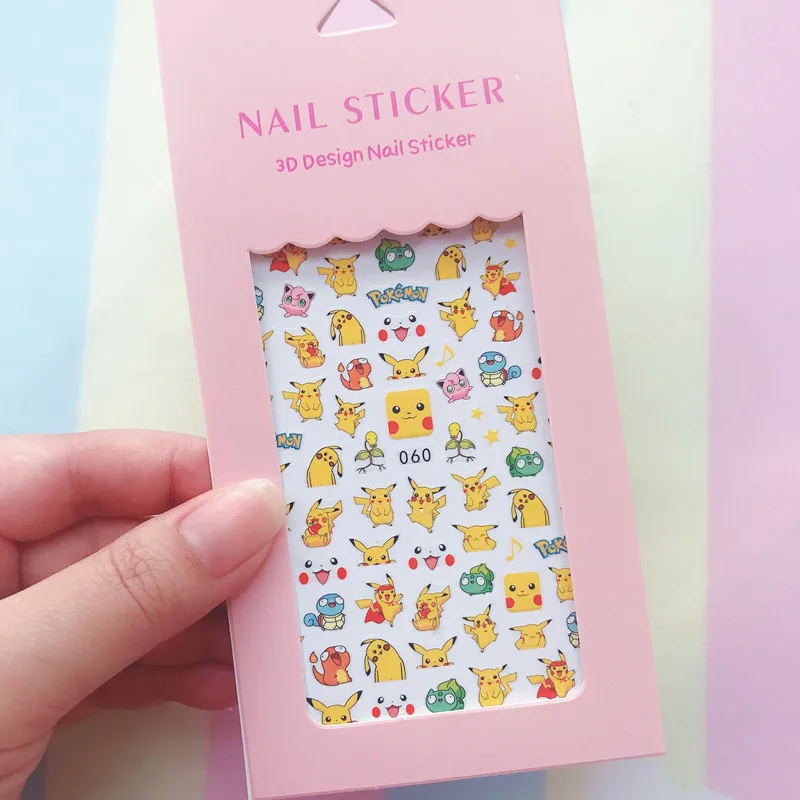 Color: BROWN RED - 1PCS Hello Kitty 3D Nail Stickers Press on Nails Mickey Mouse Donald Duck Stitch Cartoon Stickers Nail Art Decoration