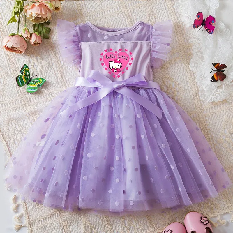 Color: Brown, Size: L - Hello Kitty 2-6Y Baby Girl Dress Princess Mesh Skirt Summer Sleeveless Wedding Party Dresses for Girls Summer