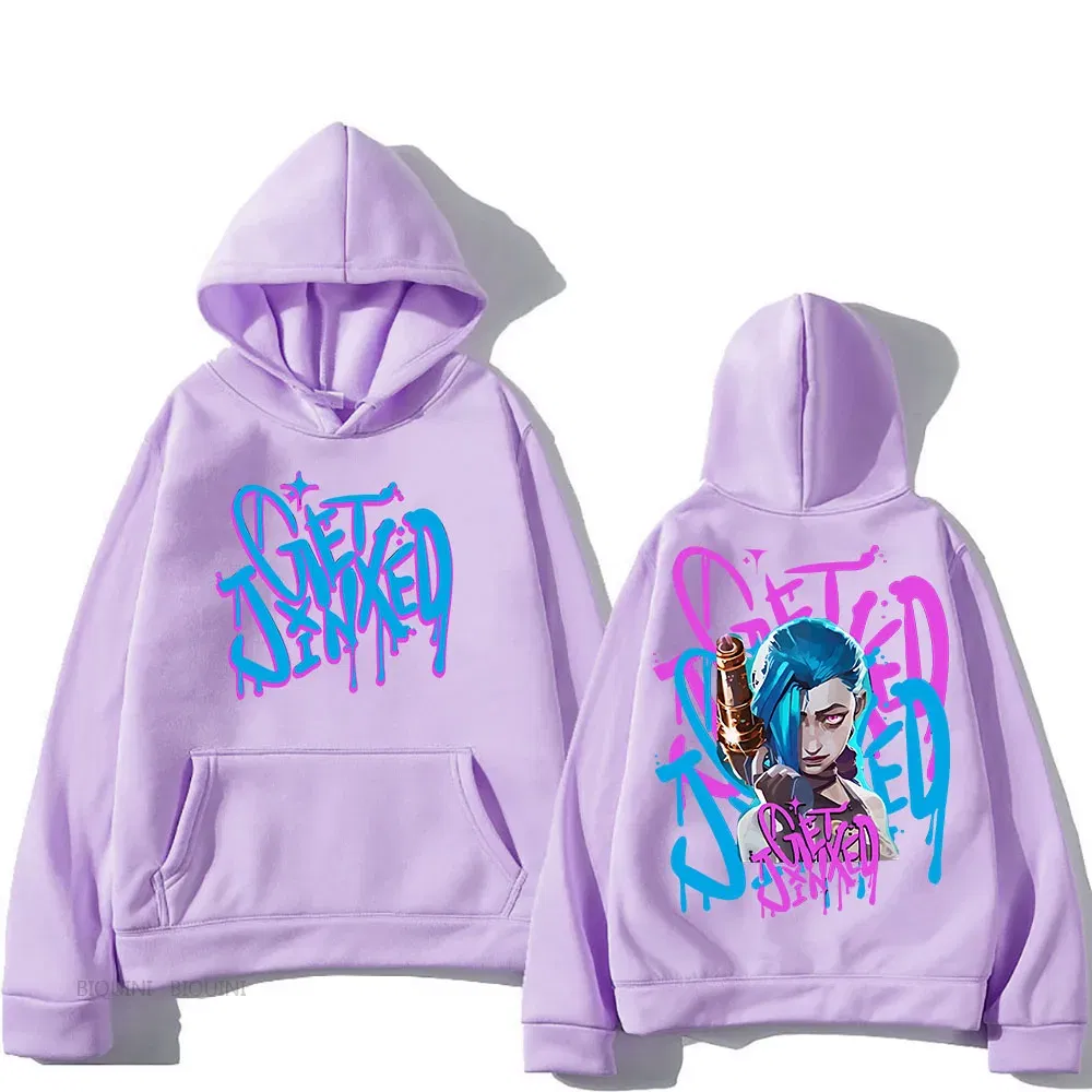 Color: green, Size: XXL - Arcane Jinx Cute Hooded Anime Print Harajuku Kawaii Sweatshirt Long-sleeved Cartoon Fleece Clothes Moletom Fashion Pullovers