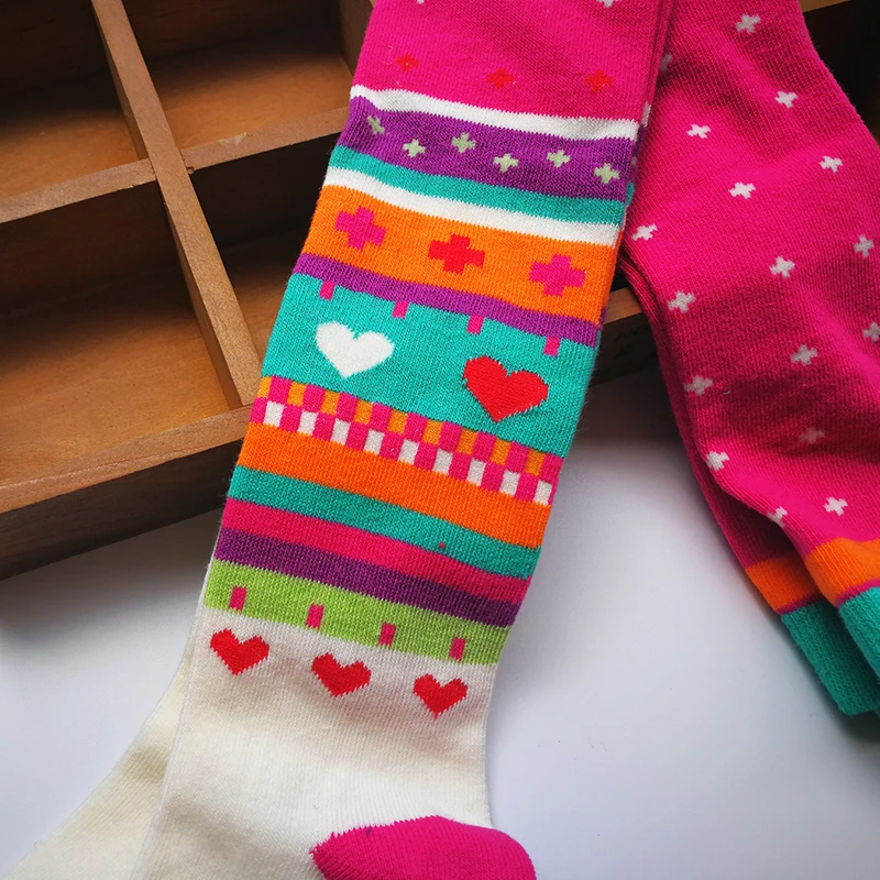 Color: Pink, Size: M - 1 PCS Girls Striped Tights Kids Stockings Spring Autumn Baby Girl Clothes Love Patterns Toddler Tights for Girls Pantyhose