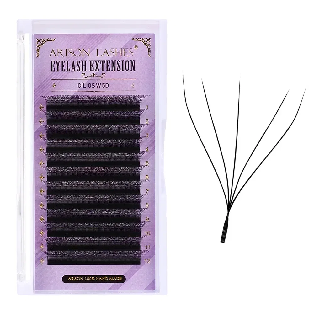 Color: Brushed Slate, Curl: D, Thickness: 0.07mm, Length: 11mm - ARISON LASHES W Shape 3/4/5/6D Eyelashes Extension Premade Volume Fans YY-shape Lashes Faux Mink Soft Easy Faning Natural Lashes