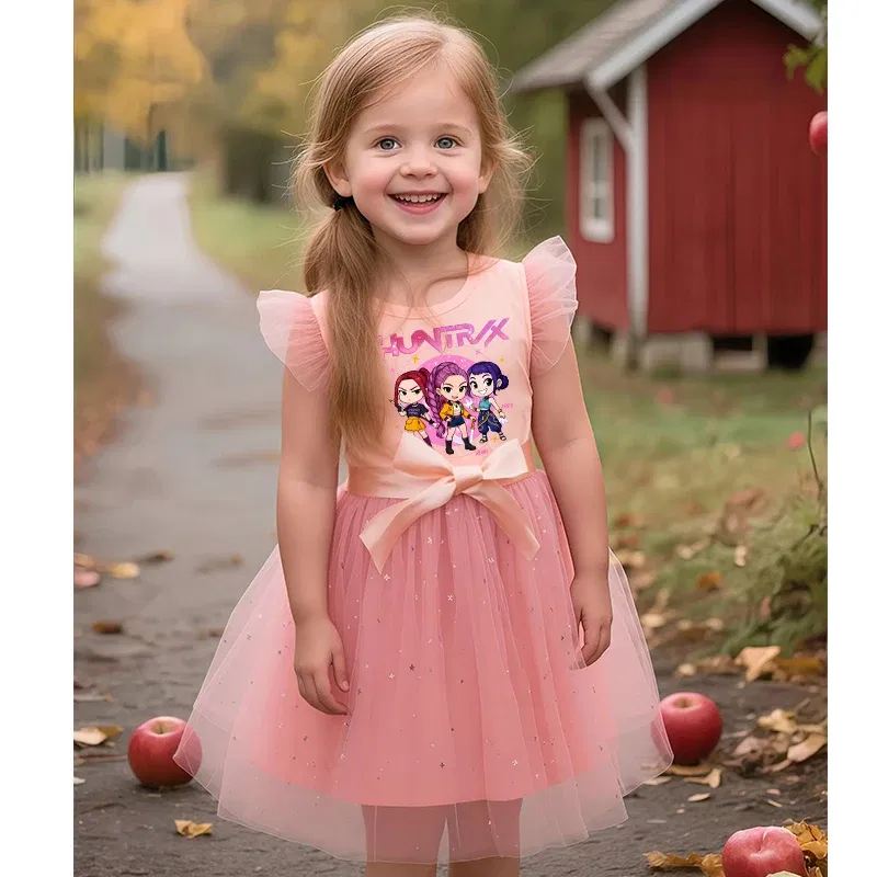 Color: Khaki, Size: One Size, Height: 176 - KPop Demon Hunters Girls Dress Kids Party Halloween Carnival Birthday Party Clothes Princess Tutu Dresses Costume Children Gift