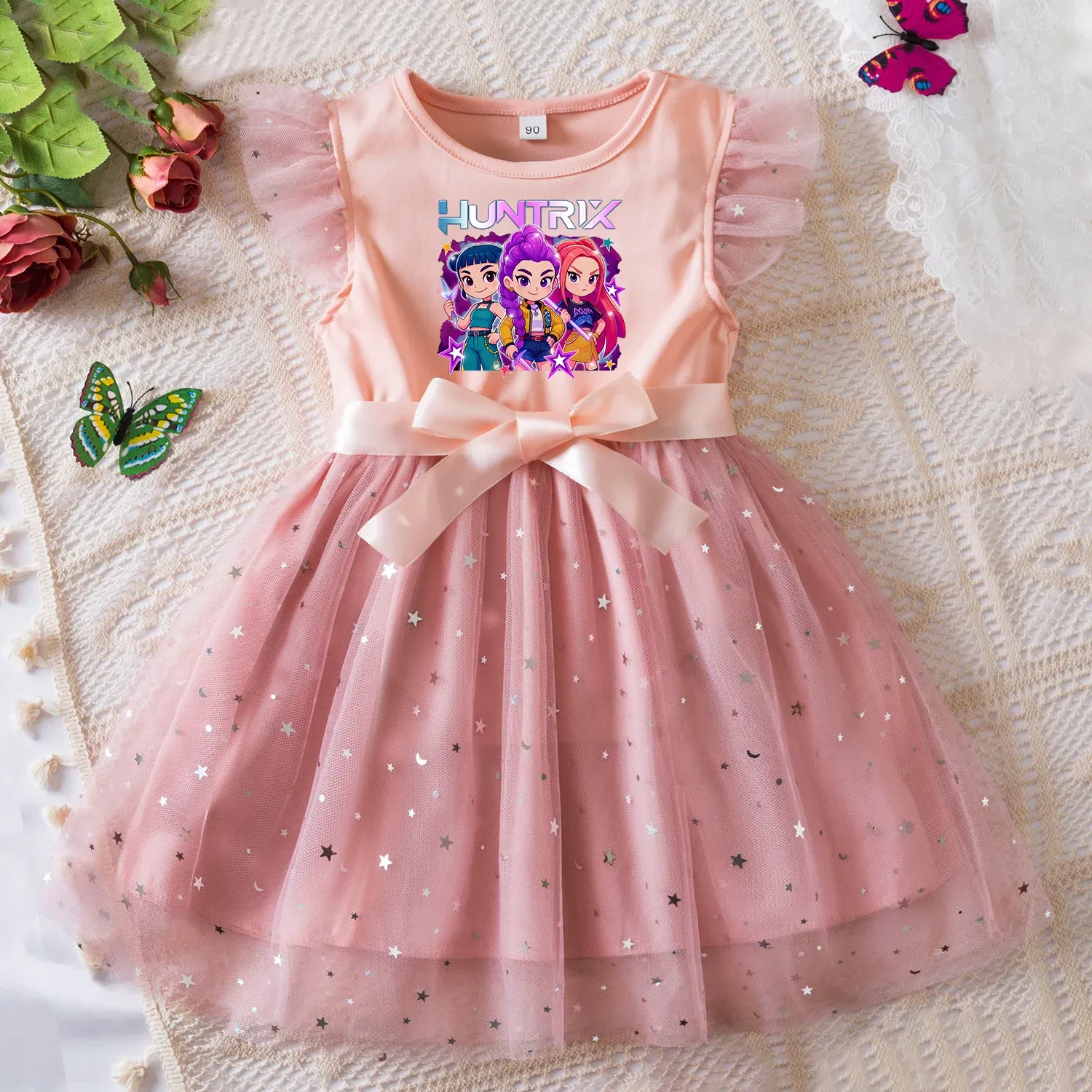Color: Khaki, Size: One Size, Height: 176 - KPop Demon Hunters Girls Dress Kids Party Halloween Carnival Birthday Party Clothes Princess Tutu Dresses Costume Children Gift