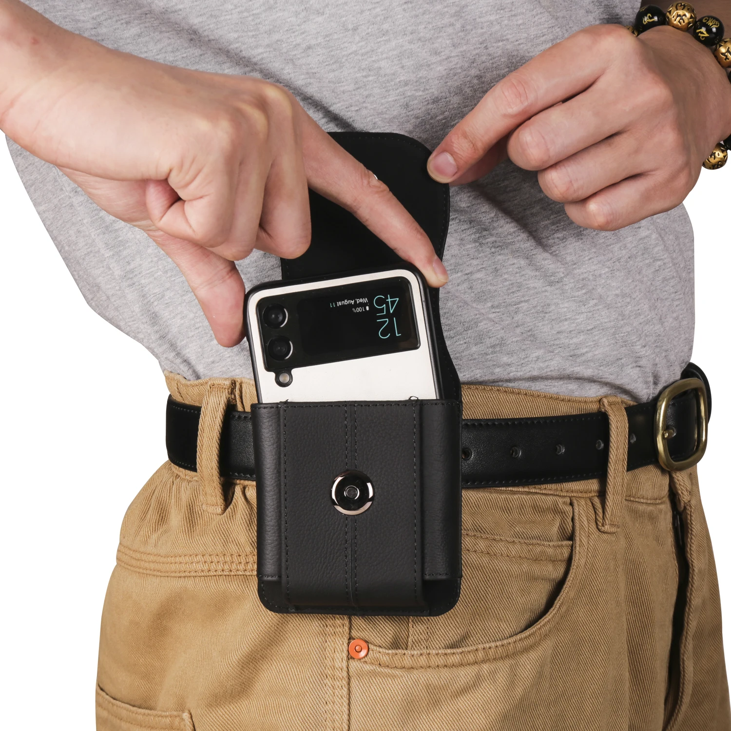 Color: Beige, Ships From: CHINA, Material: EVA - Cow Leather Belt Clip Case Holster Pouch For Samsung Galaxy Z Flip 6 5 4 3,Moto Razr 50 40 Ultra,Huawei P50 Pocket S Waist Bag