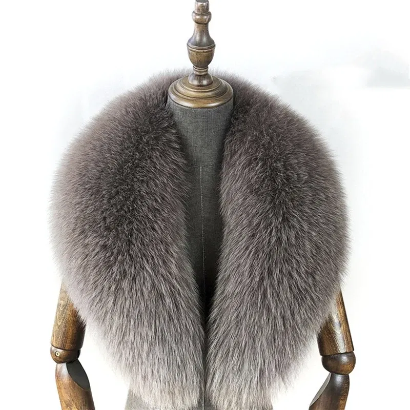 Color: Dark Brown, Size: M - Fox Fur Collar 100% Real Fox Fur Scarf Straight Collar Natural Fur Gray Collar Large Size Neck Warmer Fur Scarf Shawls