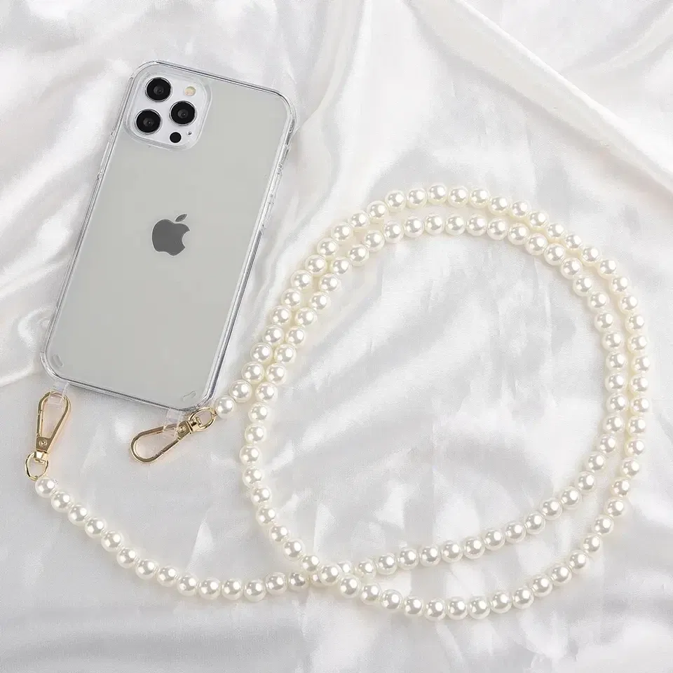 Color: Beige, Bundle: Case & Strap, Material: PP - Crossbody Lanyard Necklace Pearl Bracelet Phone Case with Chain for Iphone 13 12 14 Pro Max 15 X XS 6S 7 8 Plus Cover with Strap