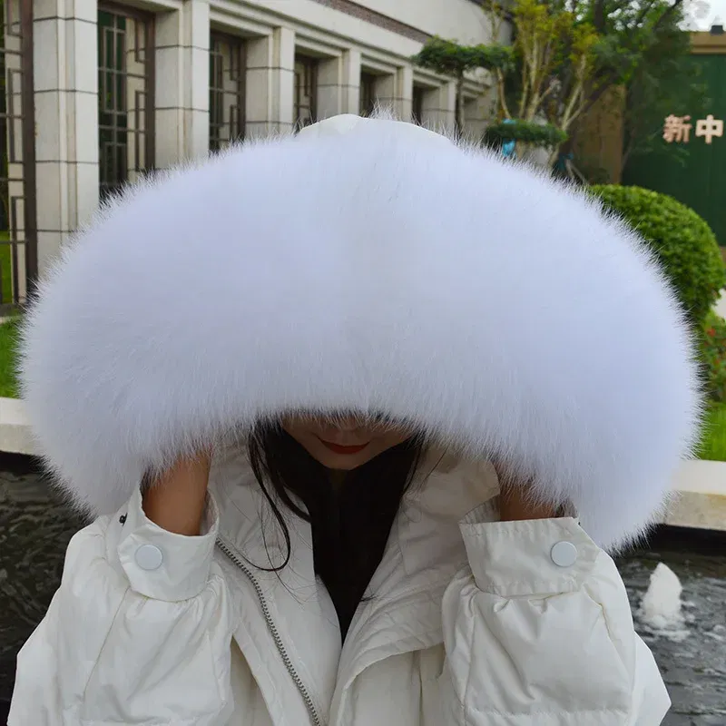 Color: green, Size: L - 100% Real Fox Fur Collar Winter Down Coat Jacket Hood Decoration Fur Collar Women Warm Luxury Collar Scarves