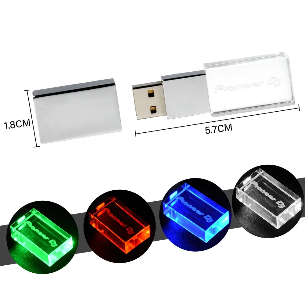 Color: Red, Capacity: 8 GB - JASTER Luminous USB drive Gold Lid Crystal USB Flash Drive 128GB Pendrive 64GB Colorful LED Memory Stick 16GB with Pioneer DJ