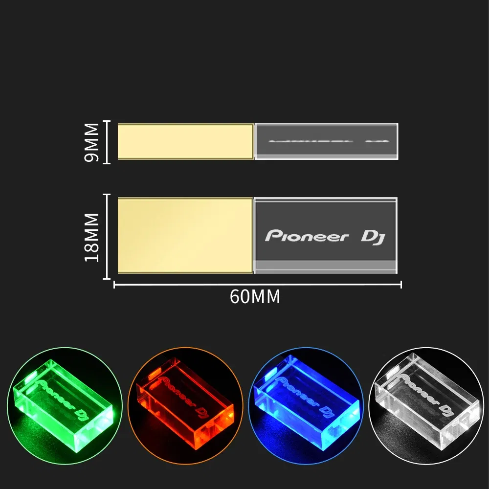 Color: Red, Capacity: 8 GB - JASTER Luminous USB drive Gold Lid Crystal USB Flash Drive 128GB Pendrive 64GB Colorful LED Memory Stick 16GB with Pioneer DJ