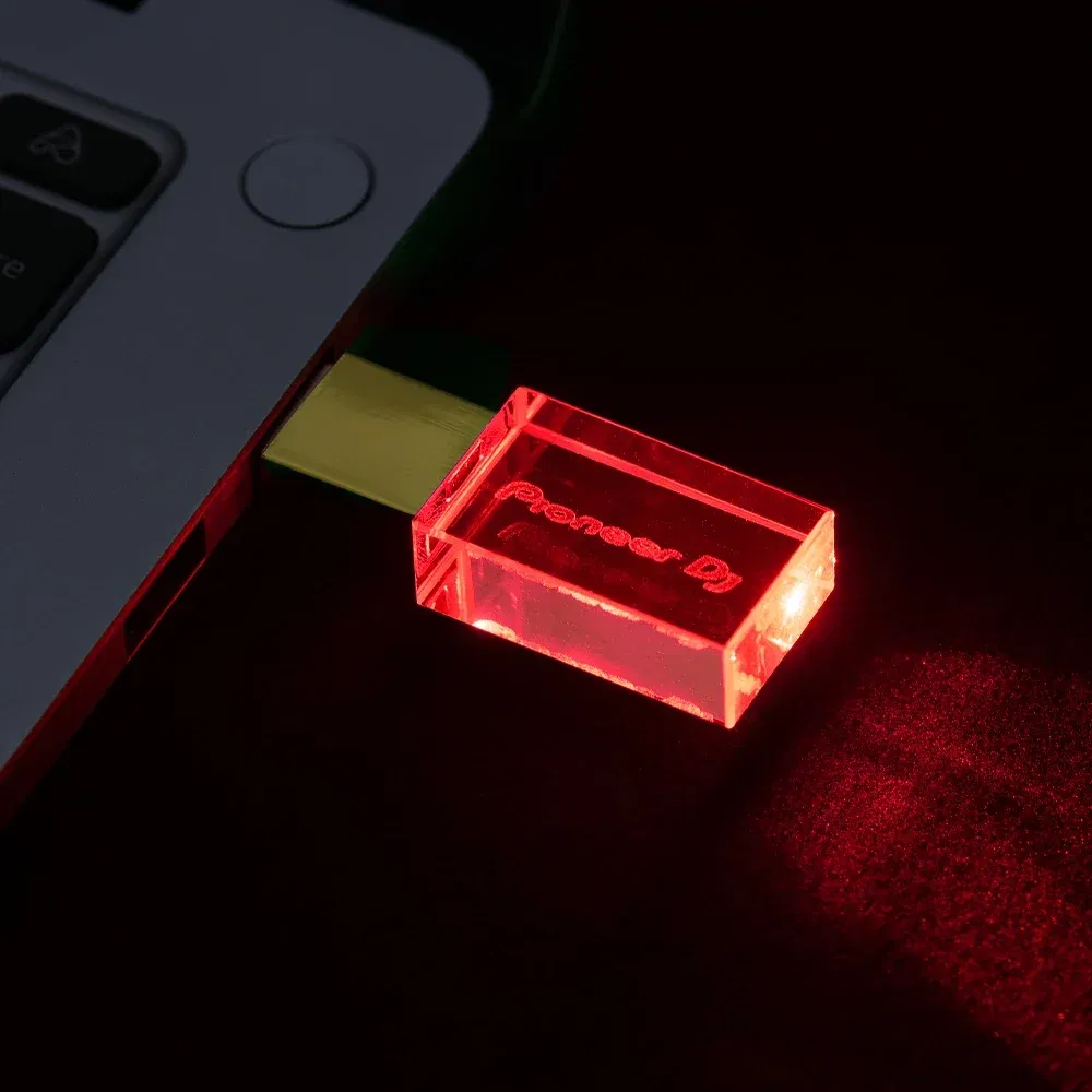 Color: Red, Capacity: 8 GB - JASTER Luminous USB drive Gold Lid Crystal USB Flash Drive 128GB Pendrive 64GB Colorful LED Memory Stick 16GB with Pioneer DJ