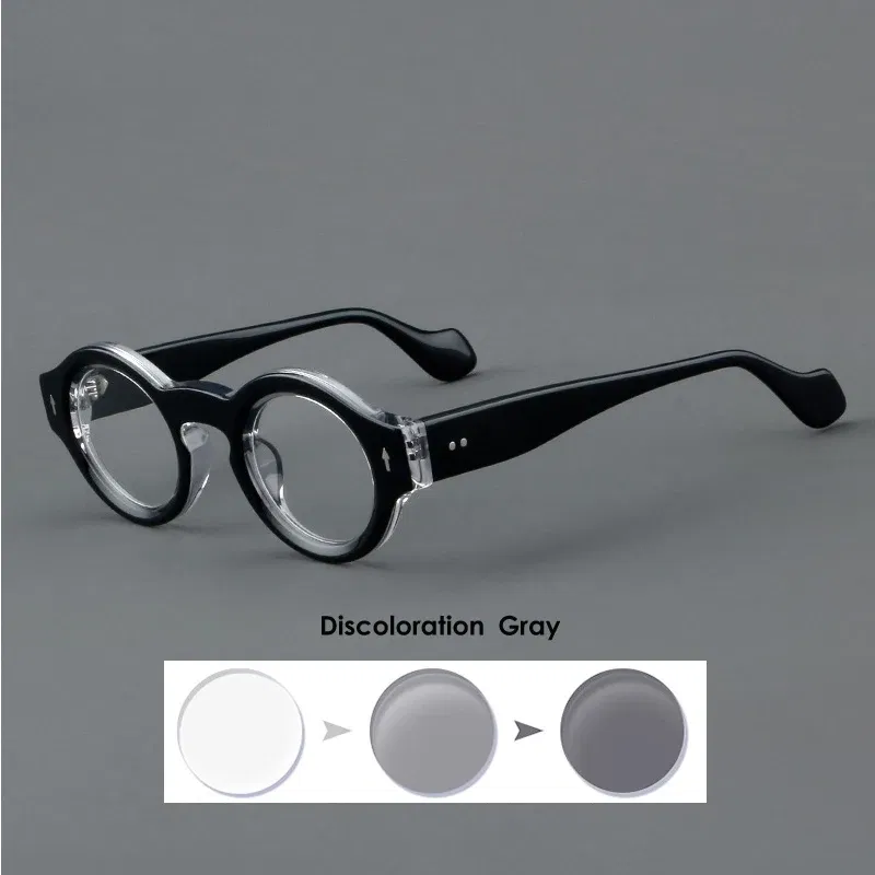 Frame Color: Blue, Eye Prescription: +300 - VCKA Round Acetate Reading Glasses Frame Retro Men Prescription Anti-blue discolor Women Custom Optics Retro Eyewear +0.50to +10
