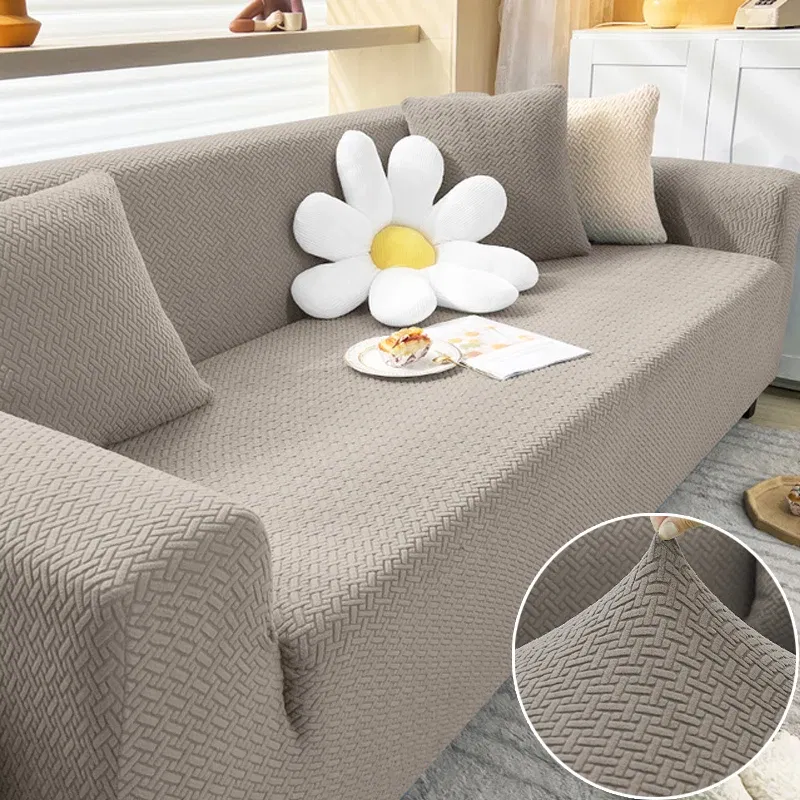 Color: Primrose Yello, Specification: 60*120cm - Thick Sofa Cover for Living Room Elastic Jacquard 1/2/3/4 Seater Sofa Cover L-shaped Corner Sofa Cover