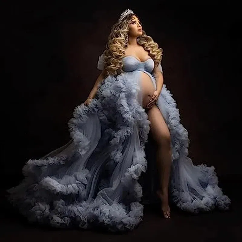 Color: Champagne, Maternity Size: L, Ships From: CHINA - Tulle Long Maternity Dress Photoshoot  п?»?°?‚ь?µ  photography dresses baby shower dresses for pregnant woman  п?»?°?‚ь?µ д?»я ?±?&micr