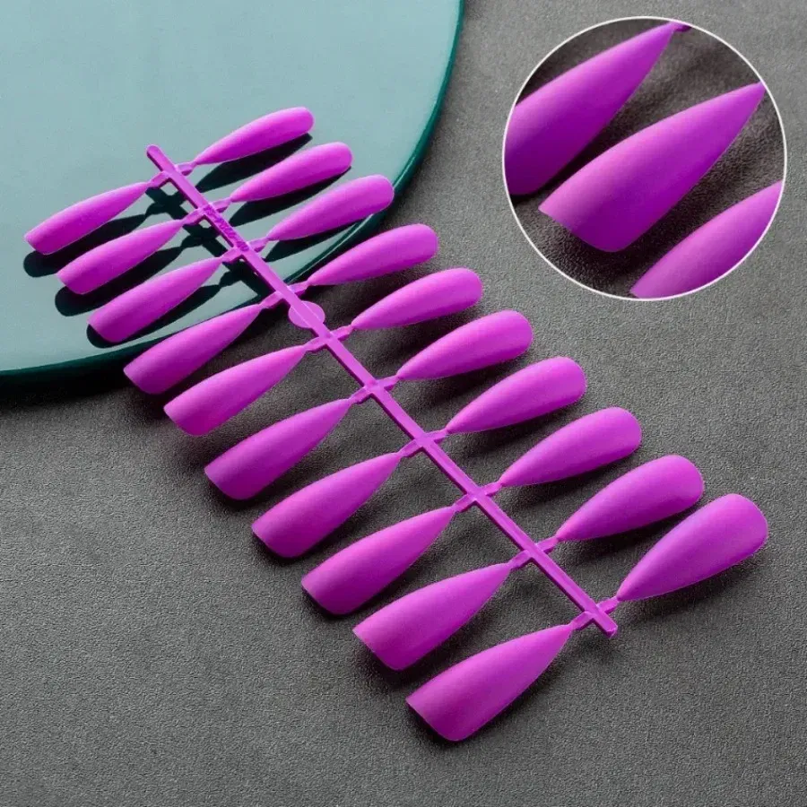 Color: green - Matte False Nails 24PCS  Head Frosted Press Glue on Fake Nail Tips Ballet Detachable Full Cover Artificial Fingernails