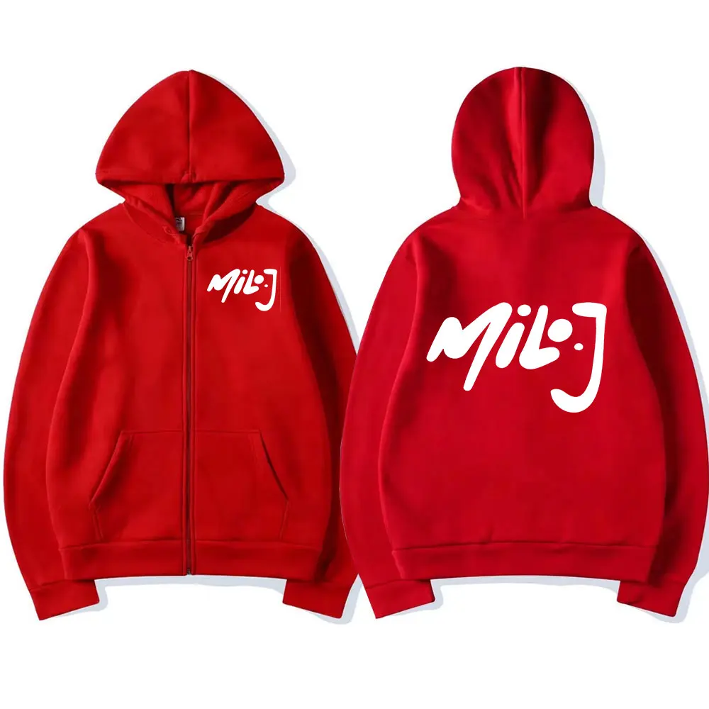Color: Brown, Size: M - Rapper Milo J Logo Merch Zipper Hoodies Men's Women Fashion Hip Hop Zip Up Hooded Sweatshirts Casual Oversized Jackets Pullovers
