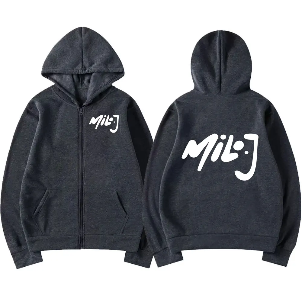 Color: Brown, Size: M - Rapper Milo J Logo Merch Zipper Hoodies Men's Women Fashion Hip Hop Zip Up Hooded Sweatshirts Casual Oversized Jackets Pullovers