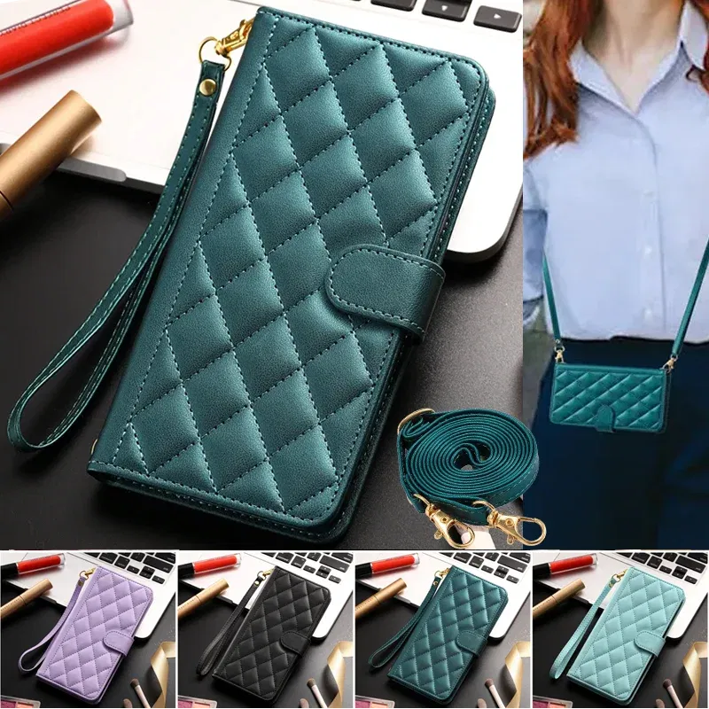 Material: Nylon, Color: black - Long lanyard Flip Leather Case for Samsung Galaxy Note 20 Ultra 10 9 8 Plus A10 A20E A30 A50 A70 A51 A71 A21S Wallet Card Cover