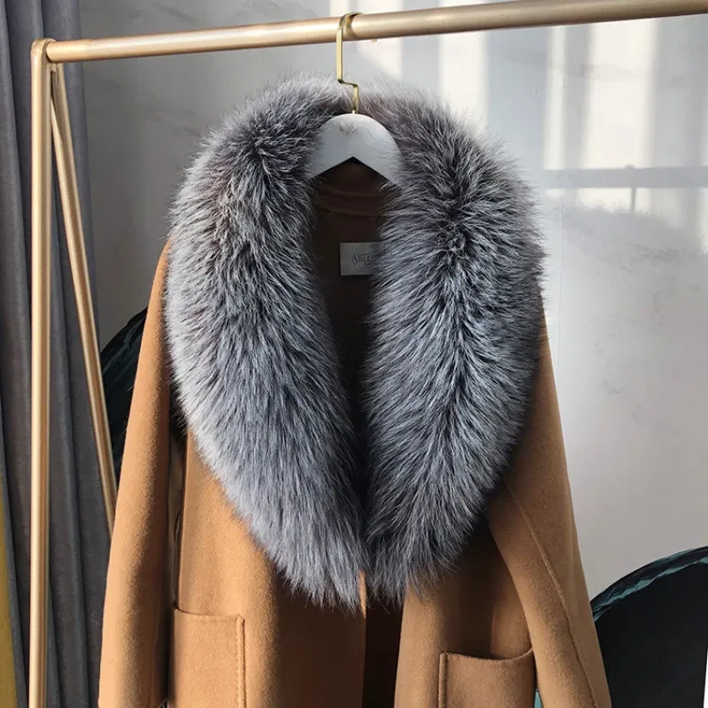 Color: Mint, Size: XXXL - 100% Natural Real Fox Fur Collar For Women Men Coat Jacket Fur Scarf Winter Extra Large Size Neck Warmer Fur Scarf Shawls Wraps