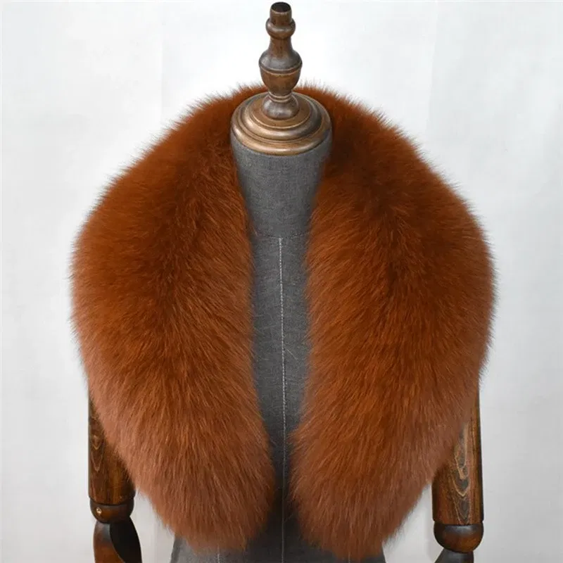 Color: Mint, Size: XXXL - 100% Natural Real Fox Fur Collar For Women Men Coat Jacket Fur Scarf Winter Extra Large Size Neck Warmer Fur Scarf Shawls Wraps