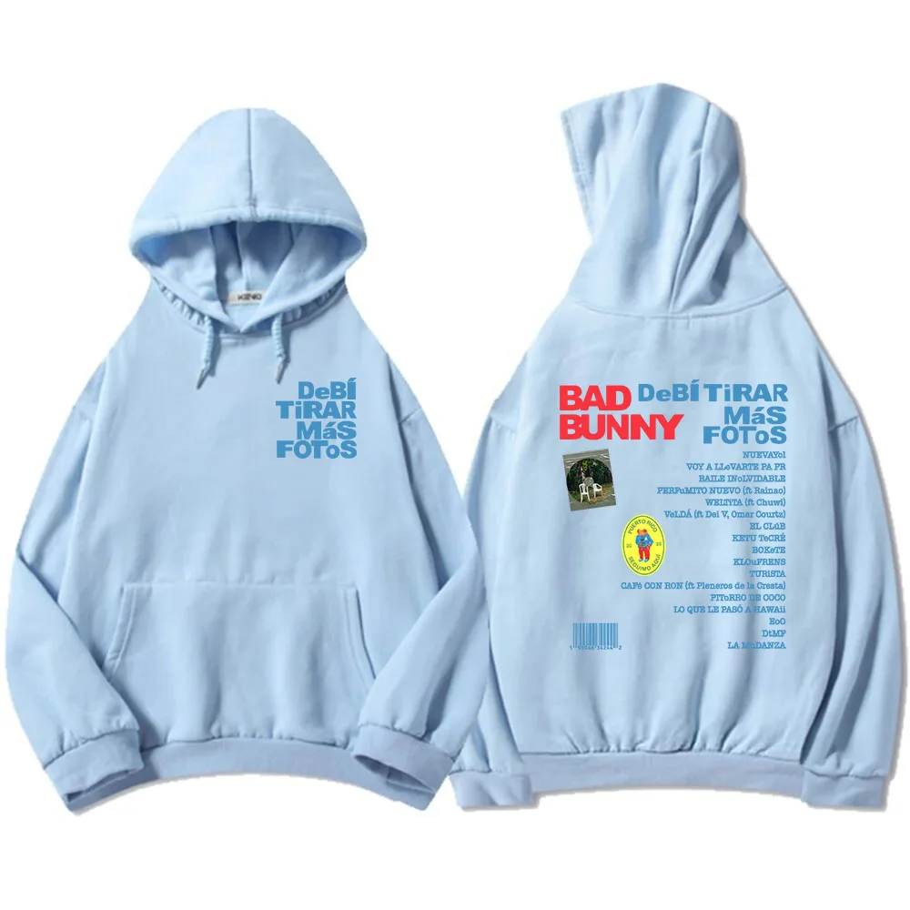 Color: Silver, Size: XL - Unisex Streetwear Bad Bunny DTMF Hoodies 2025 New Album Deb?­ Tirar Más Fotos Printing Sweatshirts Winter Comfortable Male Hoodie