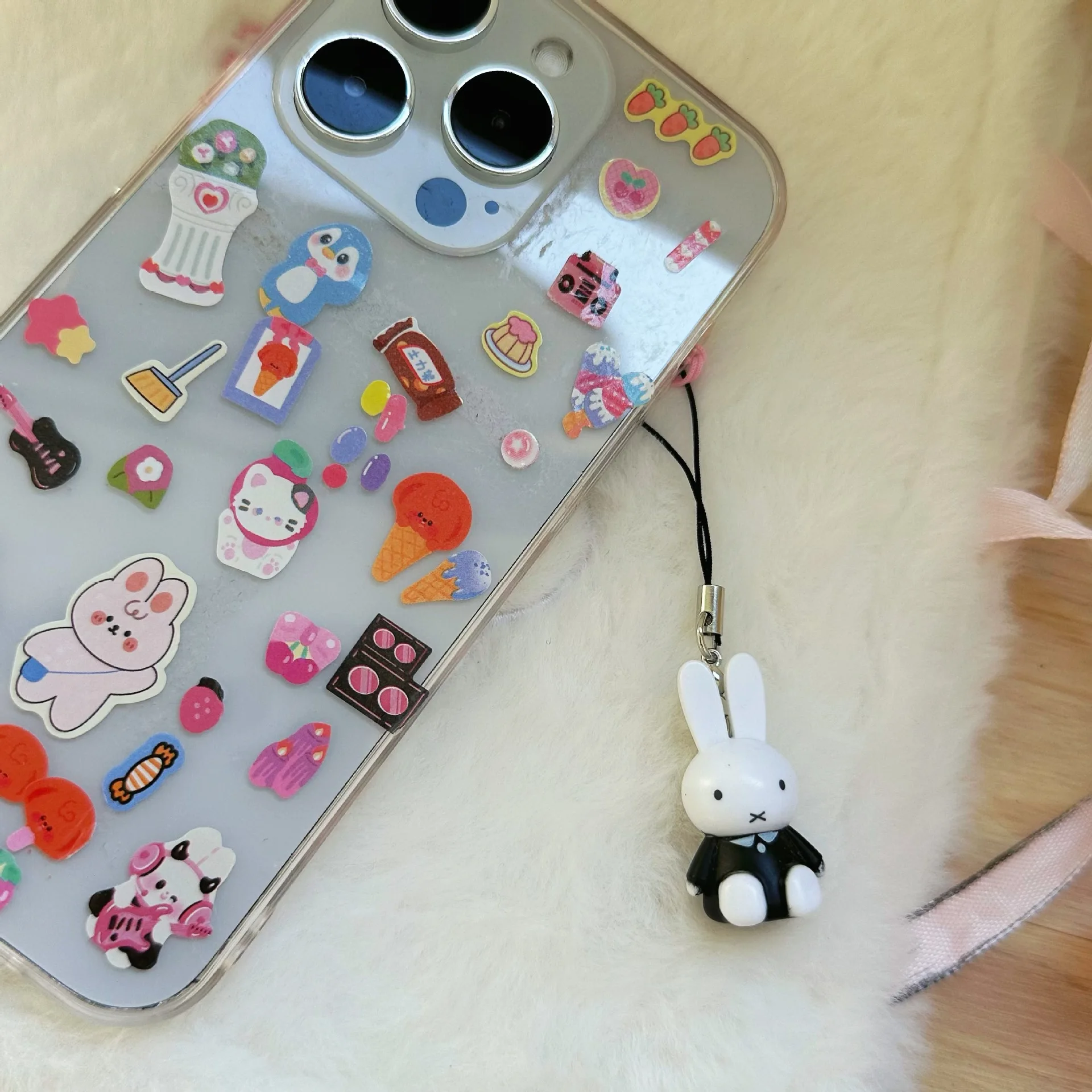 Color: GRAY - Kawaii Miffy Key Chain Cartoon Cute Backpack Pendant Ornaments Mobile Phone Chain Christmas Gift