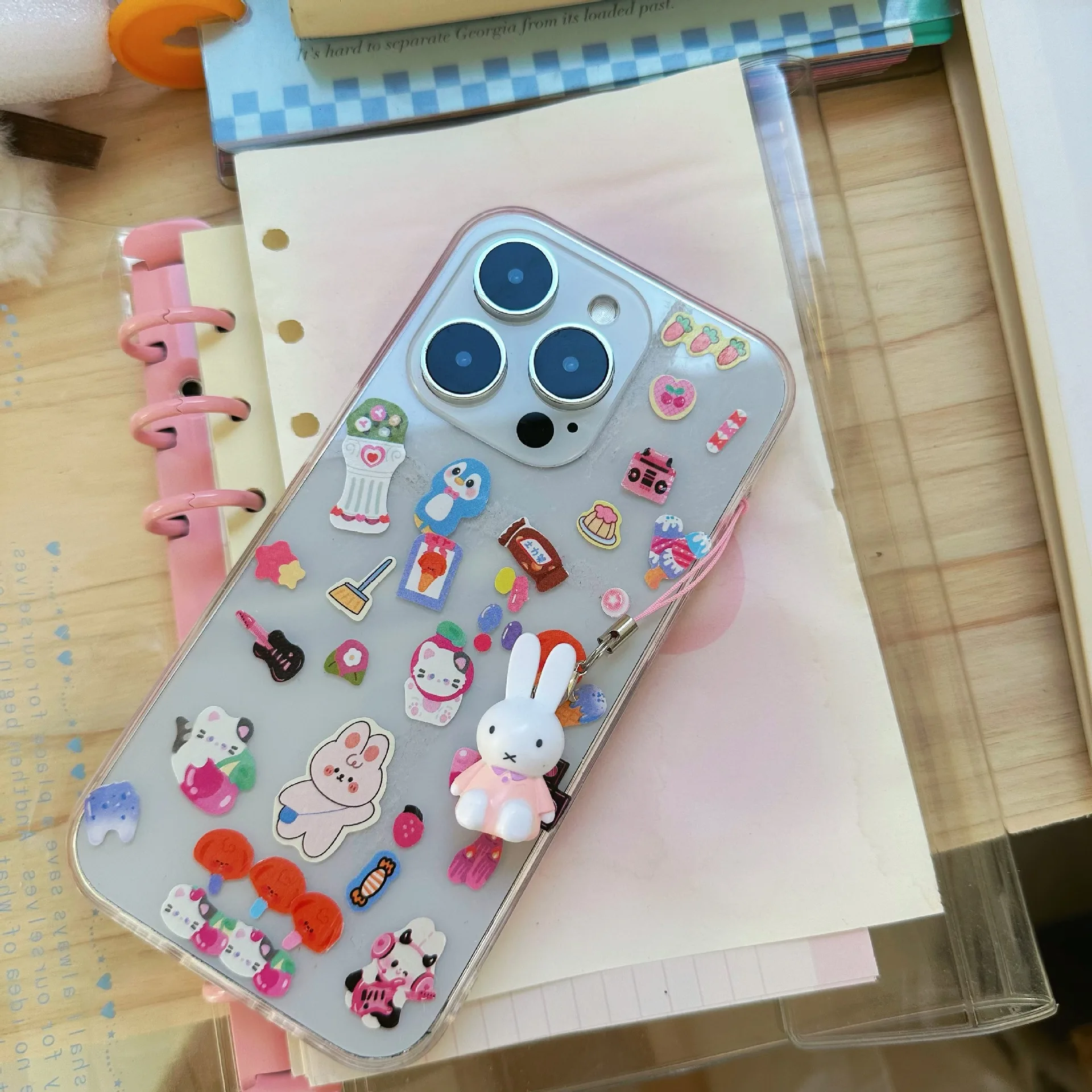 Color: GRAY - Kawaii Miffy Key Chain Cartoon Cute Backpack Pendant Ornaments Mobile Phone Chain Christmas Gift