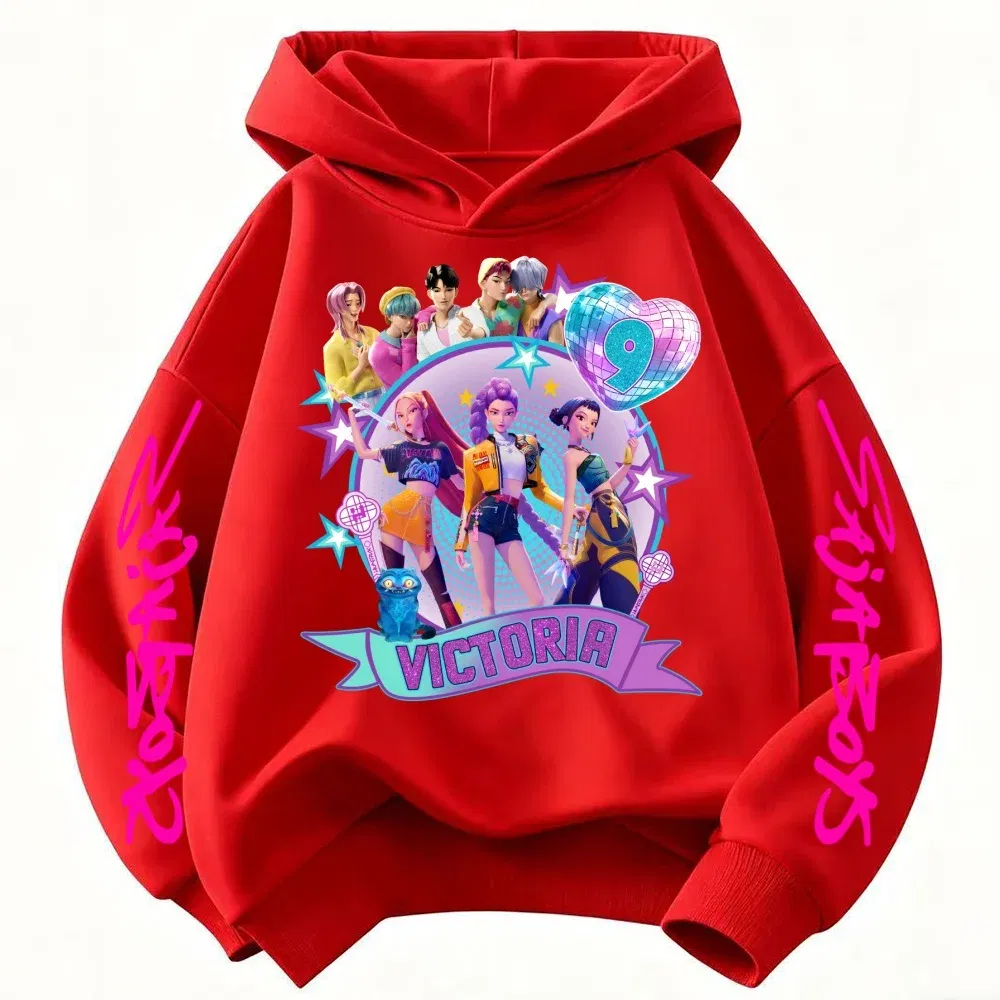 Color: black, Kid Size: 7 - Movie Kpop Demon Hunters Shining light ball Hoodie Men Women Cartoon Fashion Sweatshirt Male Casual boys&girls Pullover Hoodies