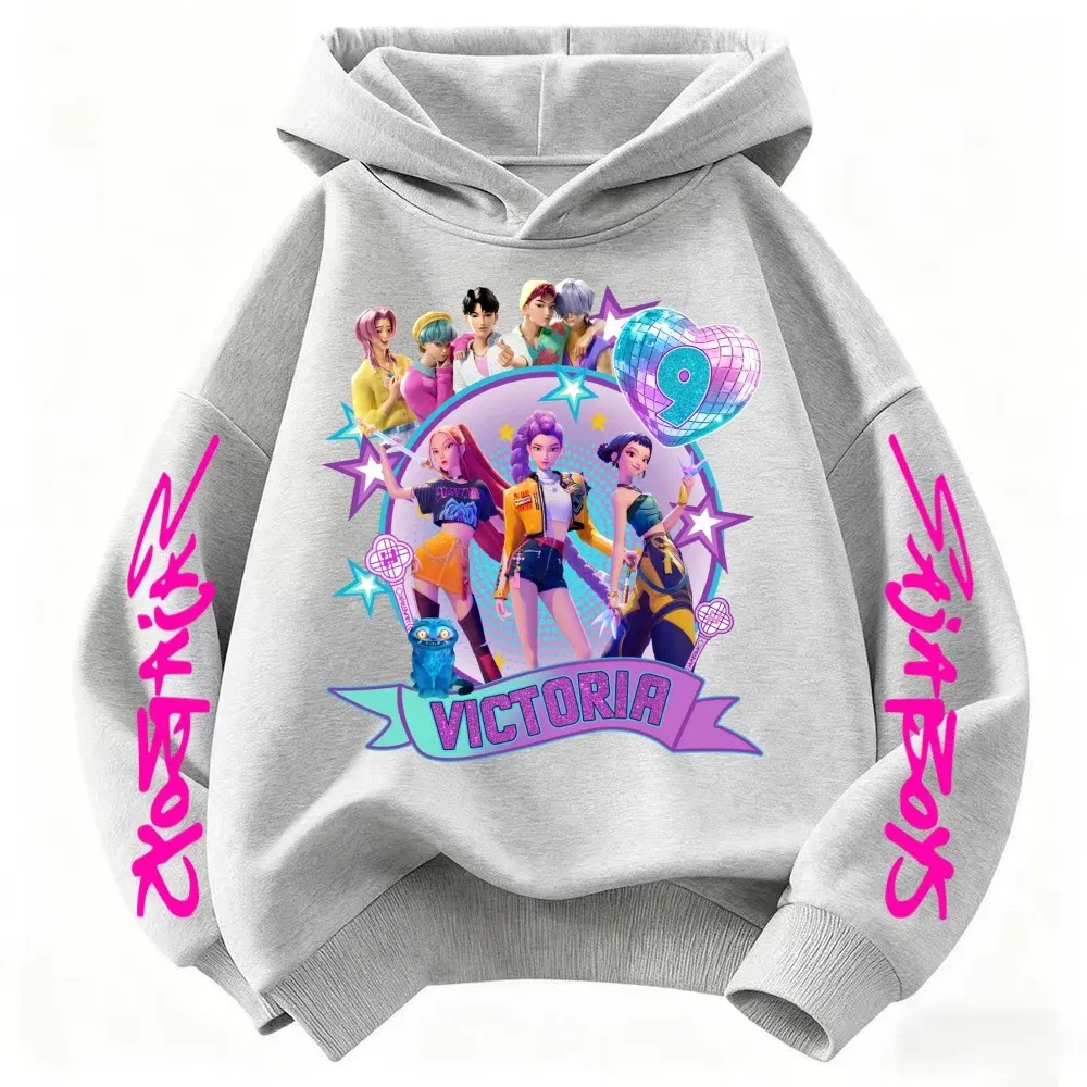 Color: black, Kid Size: 7 - Movie Kpop Demon Hunters Shining light ball Hoodie Men Women Cartoon Fashion Sweatshirt Male Casual boys&girls Pullover Hoodies