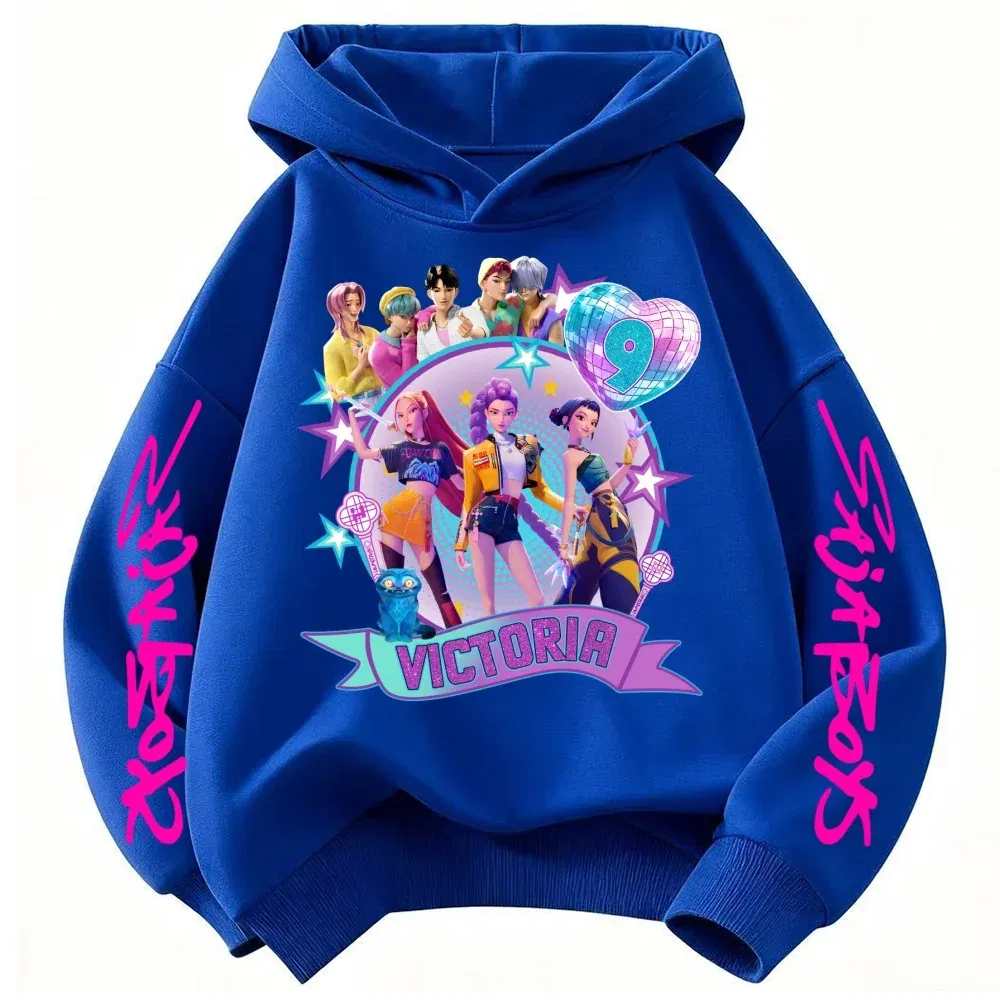 Color: black, Kid Size: 7 - Movie Kpop Demon Hunters Shining light ball Hoodie Men Women Cartoon Fashion Sweatshirt Male Casual boys&girls Pullover Hoodies