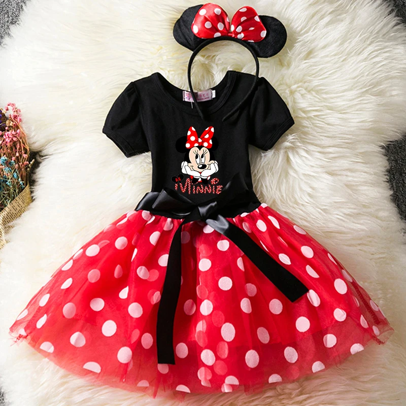 Color: Mint, Size: S - Cartoon Mickey Minnie Mouse Kids Short Sleeve Polka Dot Princess Dress 1-6Y Party Baby Girls Clothes Cosplay Costumes