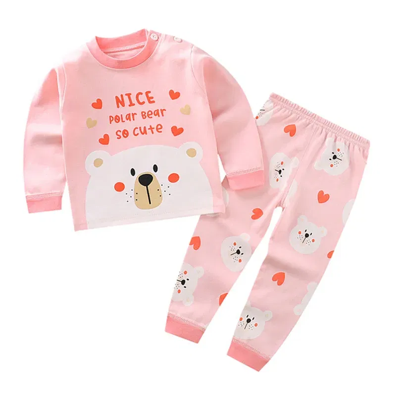 Color: SKY BLUE, Kid Size: 9M - Children Kids Clothes Sets  Boys Girls Suit Pajamas Clothinng Pants Cartoon Autumn Winter Sleepwear Outfits
