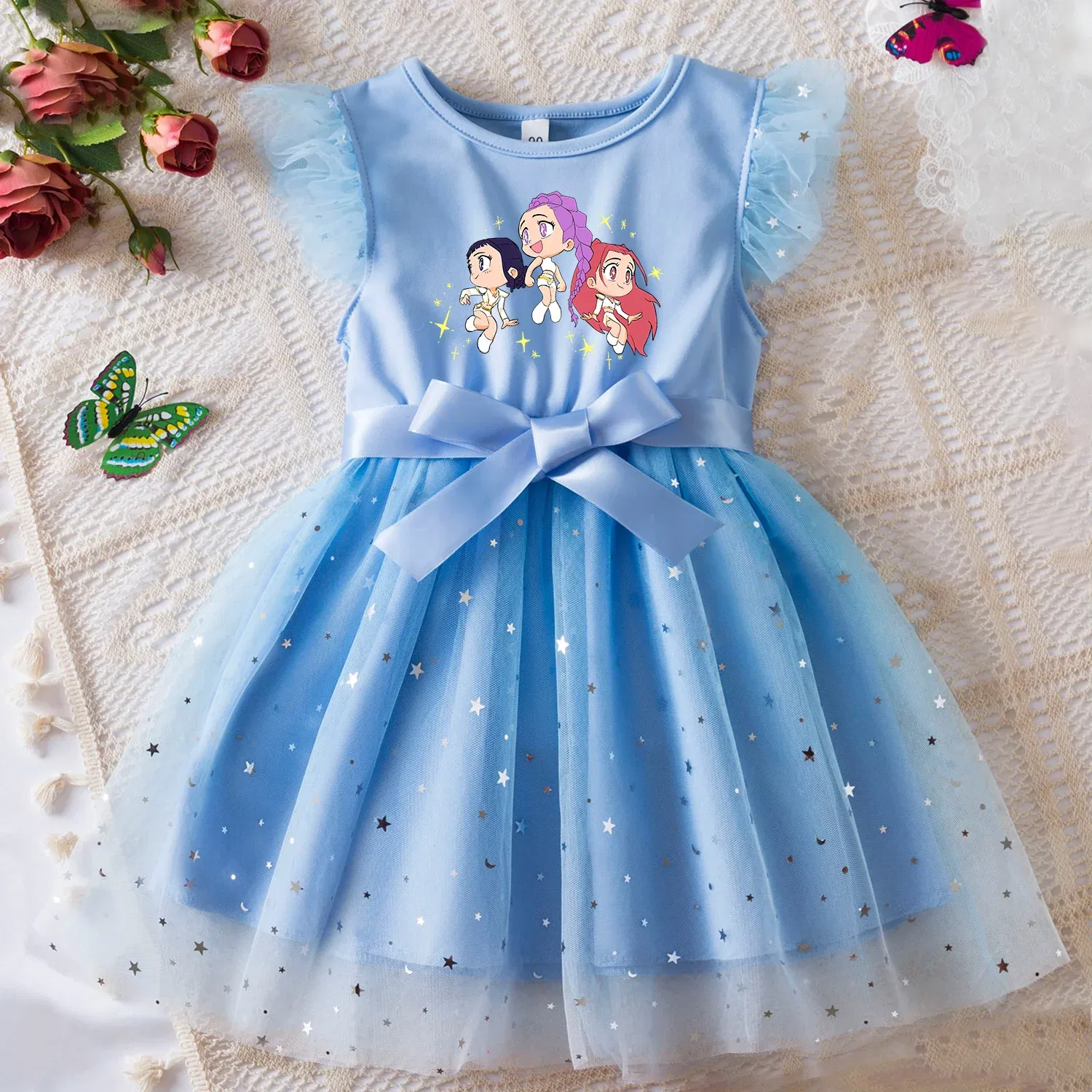 Color: Turquoise, Size: One Size, Height: 170 - KPop Demon Hunters Girls Dress Kids Party Halloween Carnival Birthday Party Clothes Princess Tutu Dresses Costume Children Gift