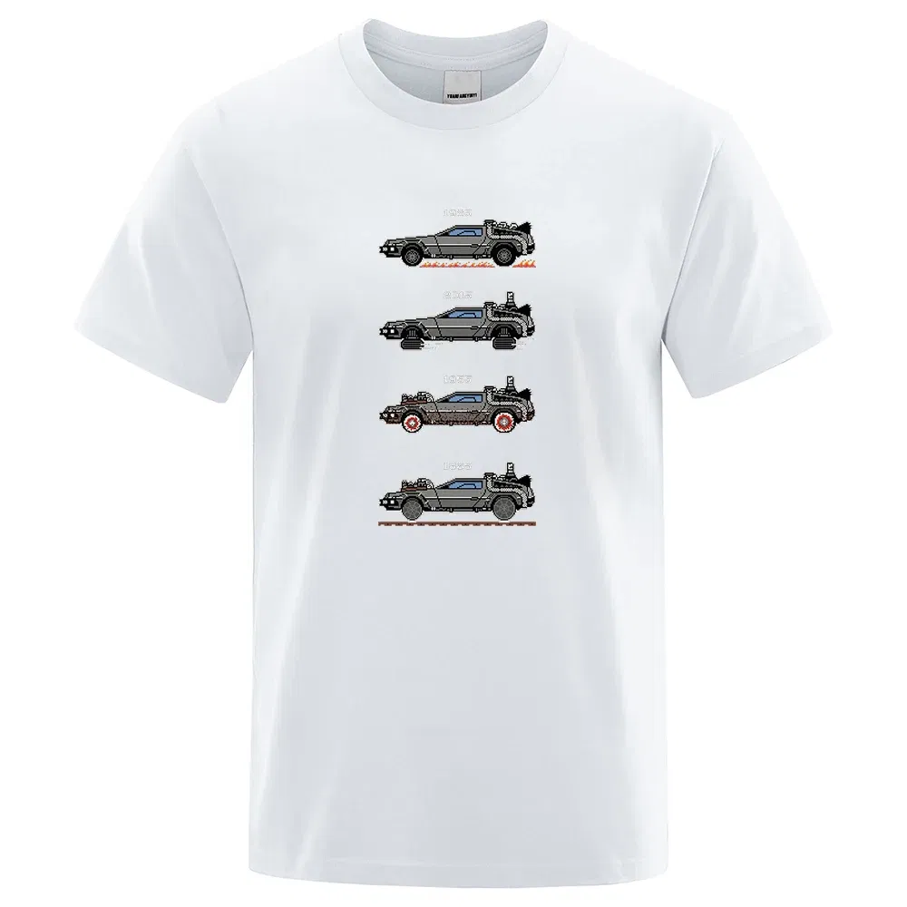 Color: Ivory, Size: XL - Retro Style Back To The Future Print Funny Tshirts Men Women Cotton T-Shirts Oversized Loose Tee Clothes Harajuku O-Neck Tops