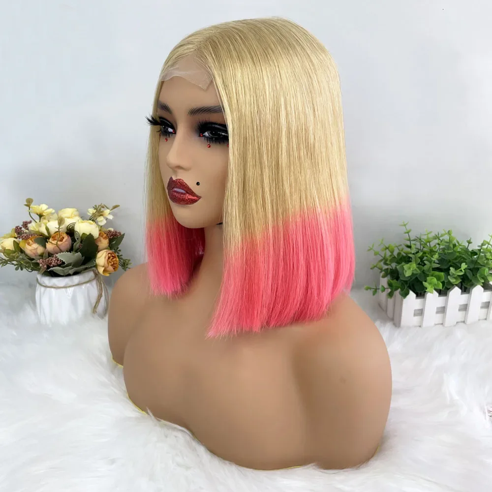 Hair Color: #10, Stretched Length: 8inches, Density: 100% - Vietname Super Double Drawn Straight Short Bob Wigs 2x6 Lace Closure Wig for Women 100% Human Hair Orange Candy Lace Closure Wig