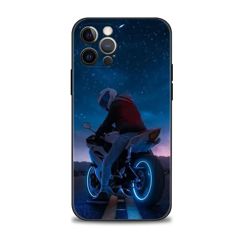 Color: black, Material: Acrylic - Moto Cross Motorcycle Sports Phone Case For iPhone 16 15 14 13 12 11 Pro Max XS X XR Plus Mini Luxury Black Soft Cover Funda
