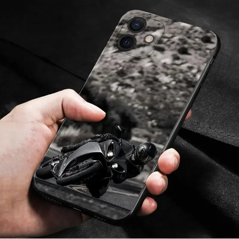 Color: black, Material: Acrylic - Moto Cross Motorcycle Sports Phone Case For iPhone 16 15 14 13 12 11 Pro Max XS X XR Plus Mini Luxury Black Soft Cover Funda