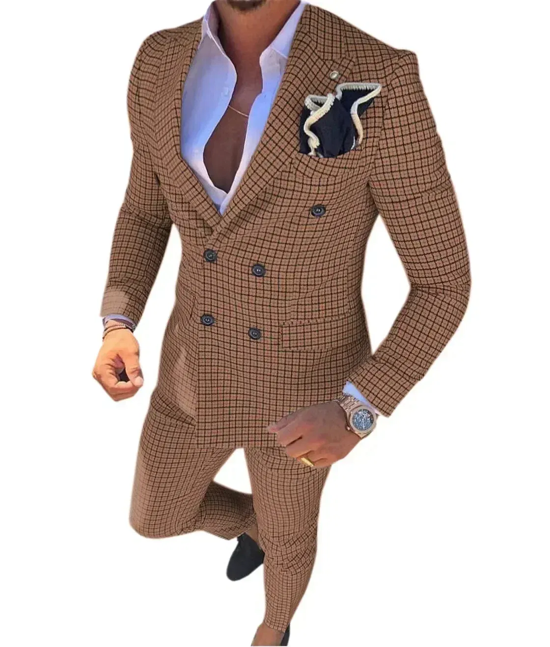 Color: Brown, Size: XXS - High Quality 2024 Peak Lapel Men Suits One Button Groom's Wedding Suit Sets of Clothes for Men Evening Dress Performancen