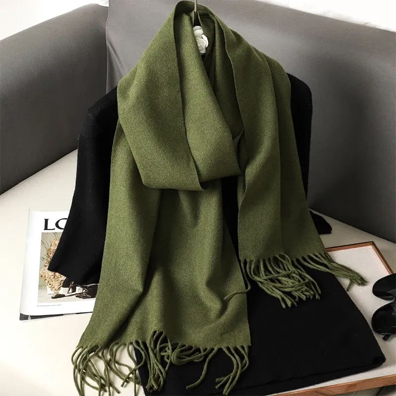 Color: Ginger - New 62 Color Winter Scarf For Women Long Warm Cashmere Scarves Hijab Solid Lady Shawl Wrap Female Pashmina Bandana Head Scarfs