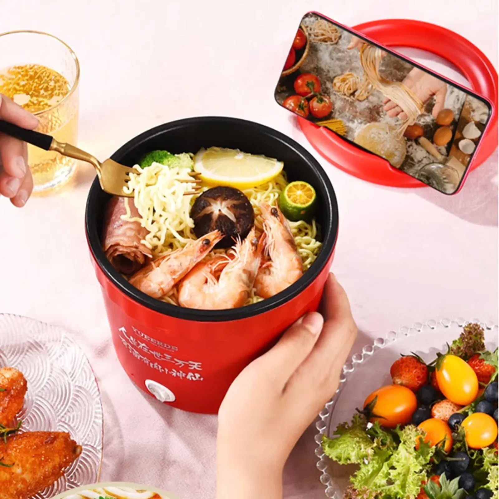 Color: WHITE - Small Household Multifunctional All-In-One Pot Electric Noodle Cooking Pot Egg Omelette Frying Pan Mini Hotpot Baby Food Stew