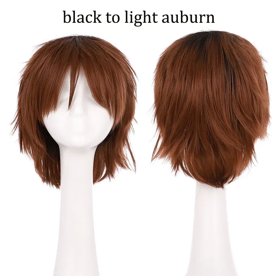 Color: T1B/4/30, Ships From: CHINA, Stretched Length: 8inches - S-noilite Synthetic Short Wig Blue Brown Black Women Men Cosplay Costume Party Head Wigs Hair