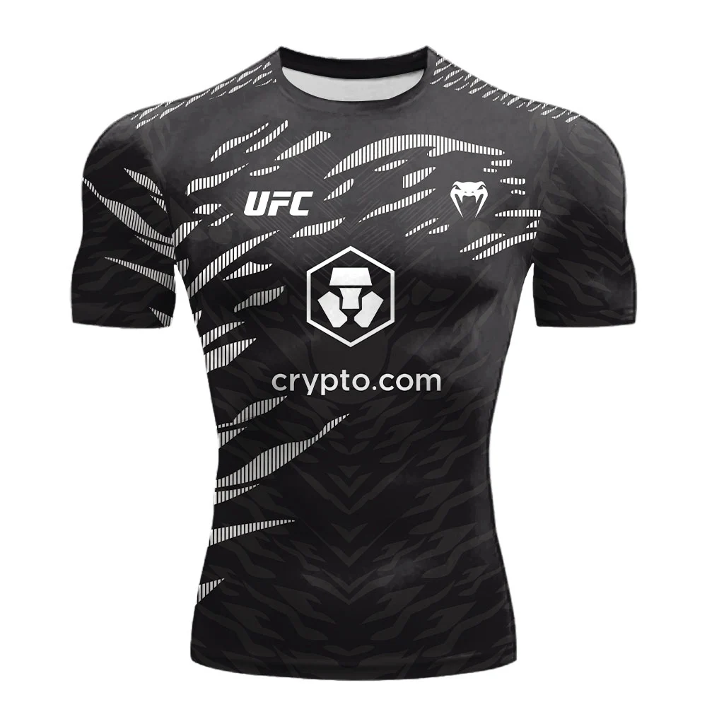 Color: black, Size: 6XL - 2025 New quick-drying tops for Summer Men's UFC Fusion by Venum Black/Gold Alex Pereira Authentic Fight Night Champion Walkout