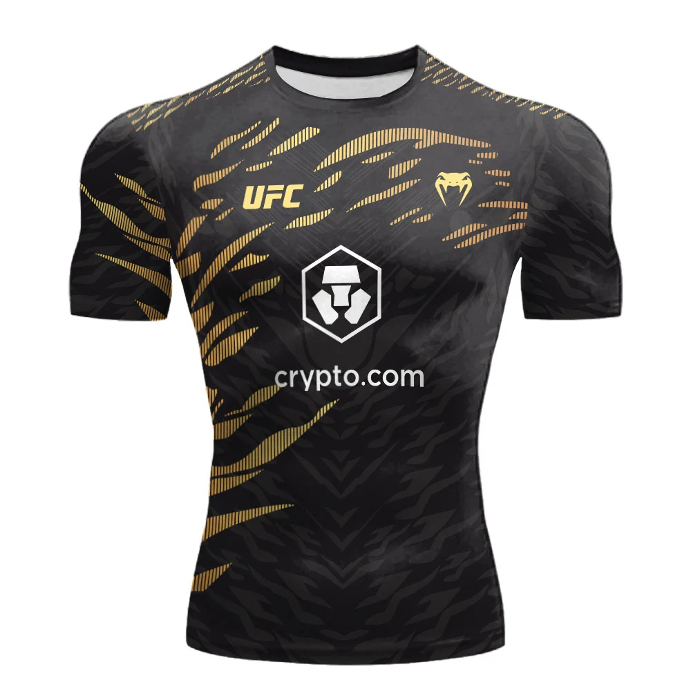 Color: black, Size: 6XL - 2025 New quick-drying tops for Summer Men's UFC Fusion by Venum Black/Gold Alex Pereira Authentic Fight Night Champion Walkout