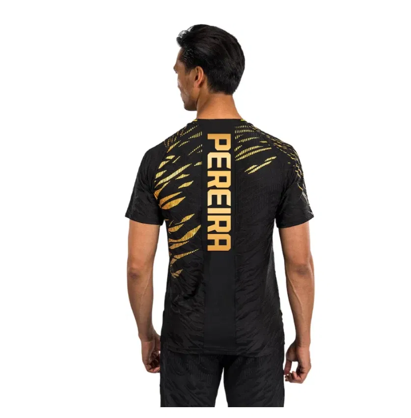 Color: black, Size: 6XL - 2025 New quick-drying tops for Summer Men's UFC Fusion by Venum Black/Gold Alex Pereira Authentic Fight Night Champion Walkout
