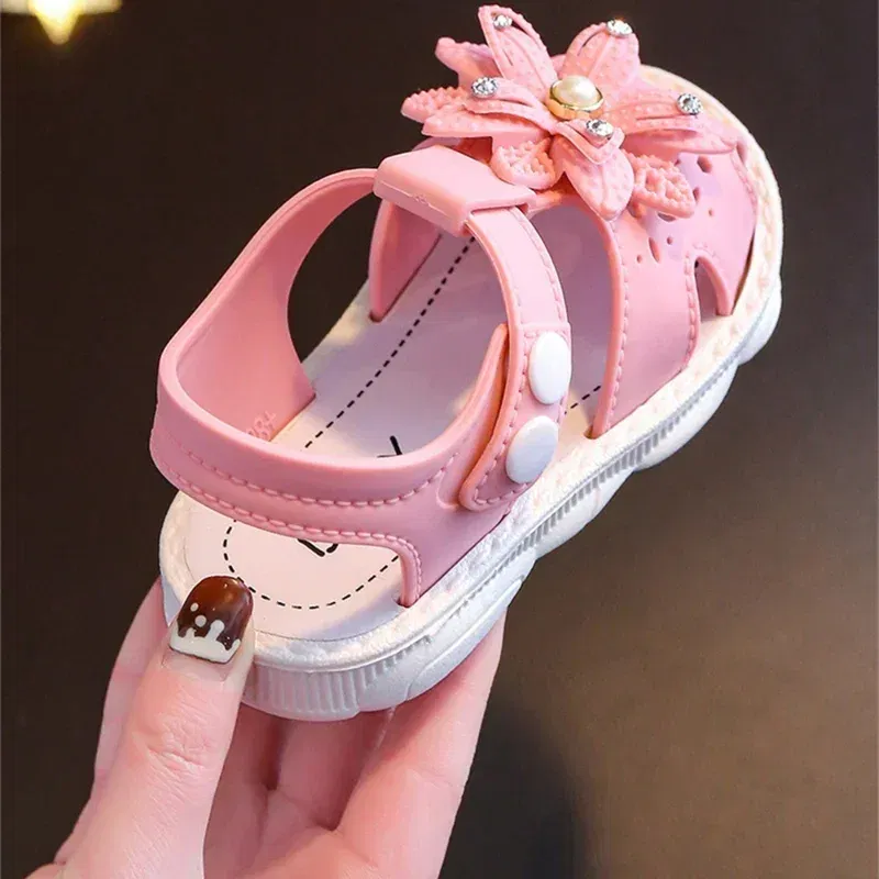 Color: black, Shoe Size: 5 - Solid Bow Children's Summer Shoes Cute PVC Beach Non Slip Sandals For Baby Girls Footwear Soft Infant Kids Fashion Sandals